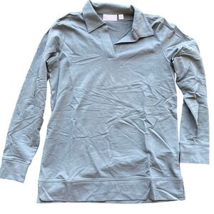 A598198 "AS IS Belle by Kim Gravel French Terry Polo Tunic Dark Moss XXS